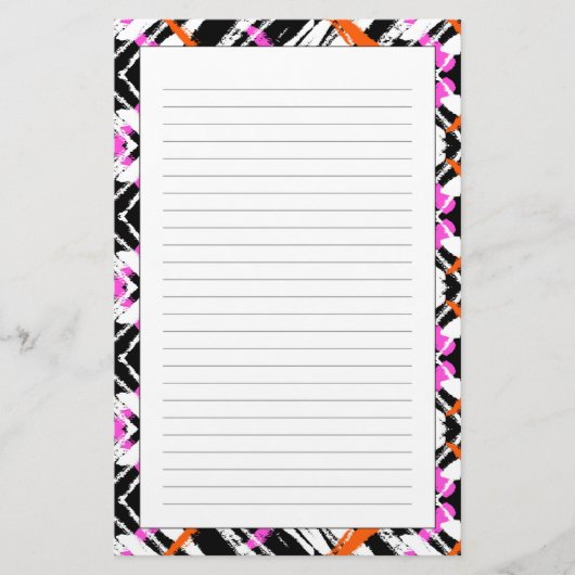 Schwarzes, orangefarbenes und rosa Blatt-Muster Briefpapier (Vorderseite)