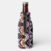 Schwarzes, orangefarbenes und rosa Blatt-Muster Flaschenkühler (Flasche Rückseite)