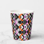 Schwarzes, orangefarbenes und rosa Blatt-Muster Pappbecher (Vorderseite)