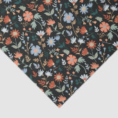 Schwarzes Orangenblau, botanisches Blumenmuster Seidenpapier (Ausschnitt)