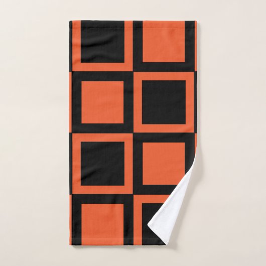 Schwarzes Orangenquadrat Badhandtuch Set (Handtuch)
