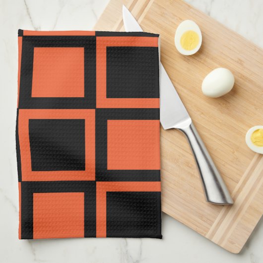 Schwarzes Orangenquadrat Geschirrtuch (Viertel Falte)