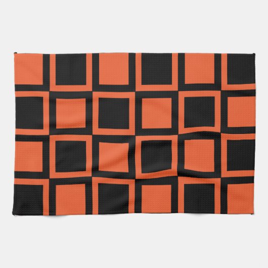 Schwarzes Orangenquadrat Geschirrtuch (Horizontal)