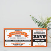 Schwarzes & Oranges Baseball Allstar-Ticket Geburt Einladung (Stehend Vorderseite)