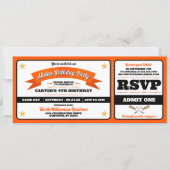 Schwarzes & Oranges Baseball Allstar-Ticket Geburt Einladung (Vorderseite)