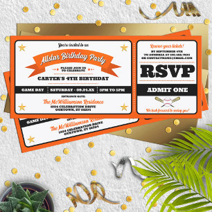 Schwarzes & Oranges Baseball Allstar-Ticket Geburt Einladung