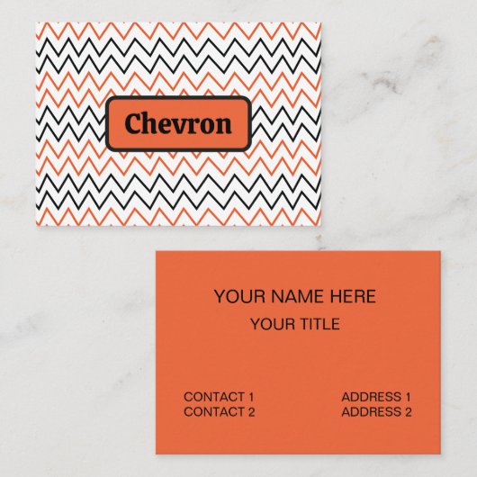 Schwarzes oranges Chevron-Zickzackmuster Visitenkarte (Vorne/Hinten)