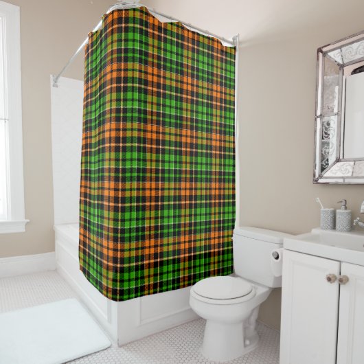 Schwarzes oranges grünes Karo-Tartan-Design Duschvorhang (Beispiel)