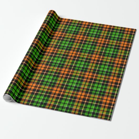 Schwarzes oranges grünes Karo-Tartan-Design  Geschenkpapier (Ungerollt)