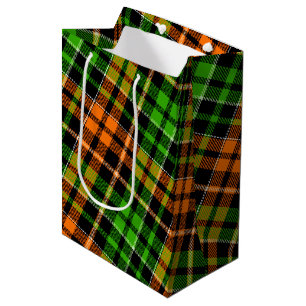 Schwarzes oranges grünes Karo-Tartan-Design  Mittlere Geschenktüte