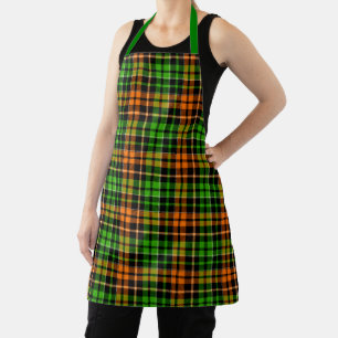 Schwarzes oranges grünes Karo-Tartan-Design  Schürze