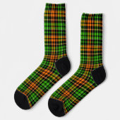 Schwarzes oranges grünes Karo-Tartan-Design  Socken (Linkes Detail)