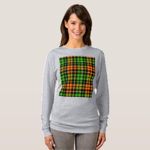 Schwarzes oranges grünes Karo-Tartan-Design T-Shirt