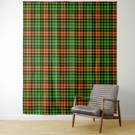 Schwarzes oranges grünes Karo-Tartan-Design Wandteppich (Beispiel)