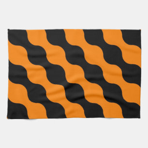 Schwarzes, oranges Retro-Kreise-Kunstmuster Geschirrtuch