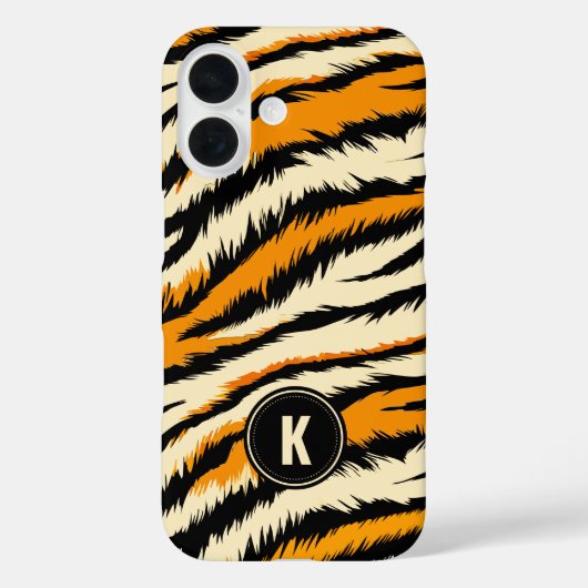 Schwarzes Oranges Tiger-Streifen-Muster Monogramm Case-Mate iPhone Hülle (Rückseite)