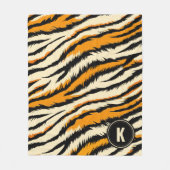 Schwarzes oranges Tiger-Streifen-Muster-Monogramm Fleecedecke (Vorderseite)