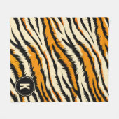 Schwarzes oranges Tiger-Streifen-Muster-Monogramm Fleecedecke (Vorderseite (Horizontal))