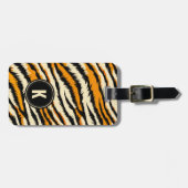 Schwarzes Oranges Tiger-Streifen-Muster-Monogramm Gepäckanhänger (Vorderseite horizontal)