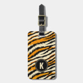 Schwarzes Oranges Tiger-Streifen-Muster-Monogramm Gepäckanhänger (Vorderseite vertikal)