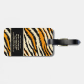 Schwarzes Oranges Tiger-Streifen-Muster-Monogramm Gepäckanhänger (Rückseite horizontal)