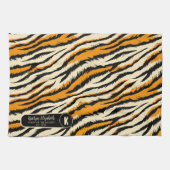 Schwarzes Oranges Tiger-Streifen-Muster-Monogramm Geschirrtuch (Horizontal)