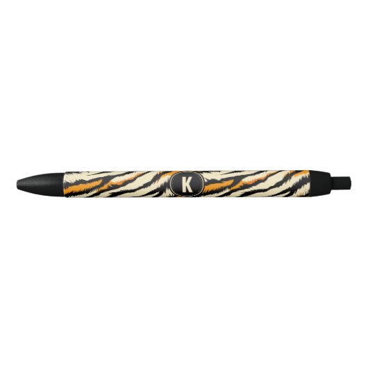Schwarzes Oranges Tiger-Streifen-Muster-Monogramm Kugelschreiber (Vorderseite)