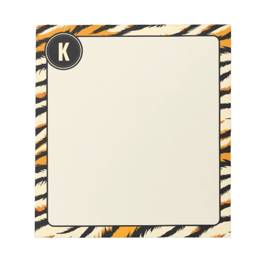 Schwarzes Oranges Tiger-Streifen-Muster-Monogramm Notizblock (Vorderseite)