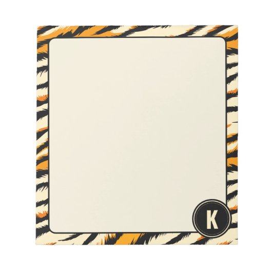 Schwarzes oranges Tiger-Streifen-Muster-Monogramm Notizblock (Vorderseite)