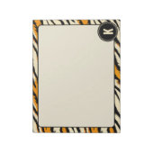 Schwarzes Oranges Tiger-Streifen-Muster-Monogramm Notizblock (Rotiert)