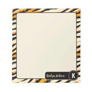 Schwarzes Oranges Tiger-Streifen-Muster-Monogramm Notizblock