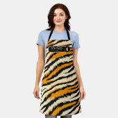 Schwarzes Oranges Tiger-Streifen-Muster-Monogramm Schürze (Getragen)