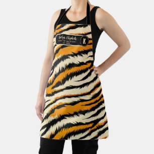 Schwarzes Oranges Tiger-Streifen-Muster-Monogramm Schürze