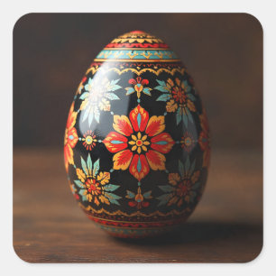 Schwarzes Osterei mit floralen Motiven Quadratischer Aufkleber