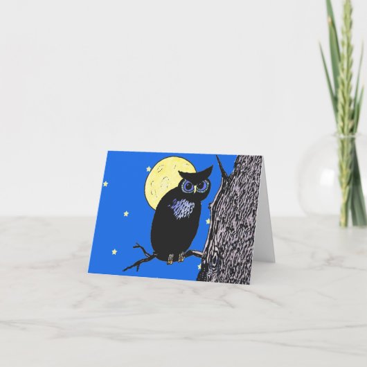 Schwarzes Owl auf Zweig in Tree Moon Stars sitzen Karte (Vorderseite)