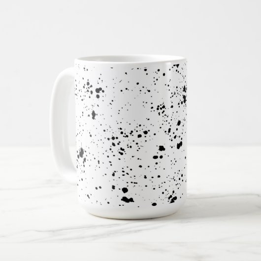 Schwarzes Paint-Spritzer-Muster Kaffeetasse (Vorderseite Links)