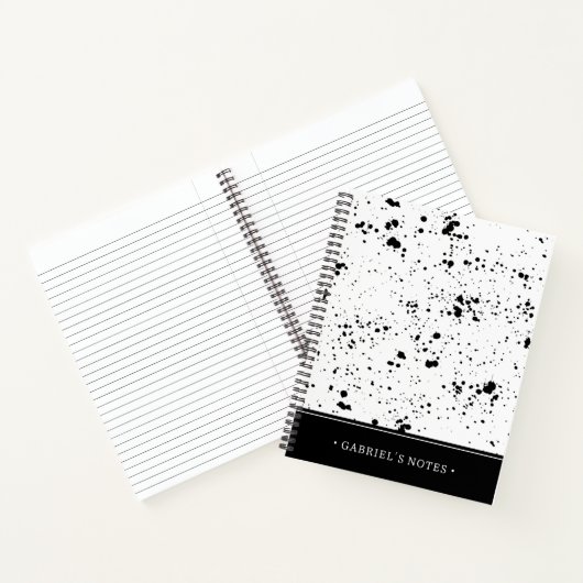 Schwarzes Paint-Spritzer-Muster | Name hinzufügen Notizblock (Innenseite)