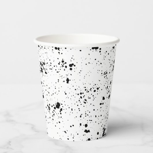 Schwarzes Paint-Spritzer-Muster Pappbecher (Rückseite)