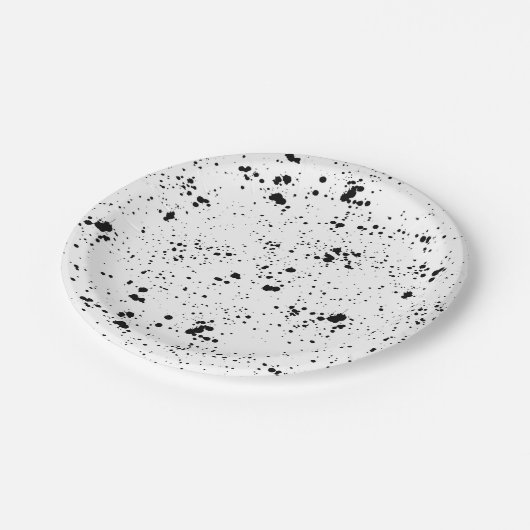Schwarzes Paint-Spritzer-Muster Pappteller (Schrägansicht)