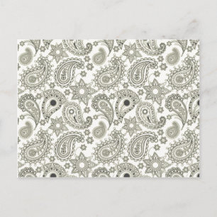 Schwarzes Paisley auf Weiß Postkarte