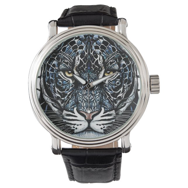 Schwarzes Panther-Farbglas Armbanduhr (Vorderseite)