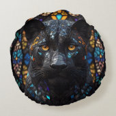 Schwarzes Panther Mosaikglas Rundes Kissen (Rückseite)
