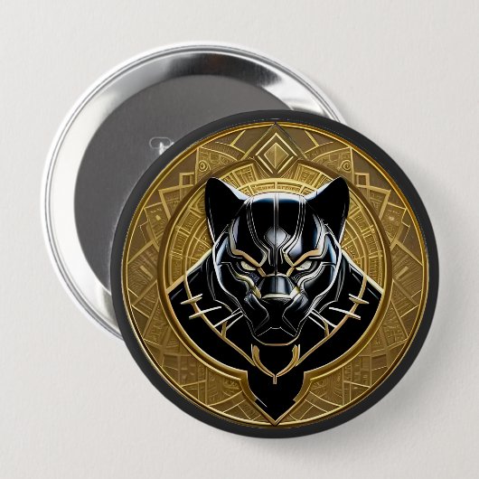 Schwarzes Panther-Symbol mit goldenem geometrische Button (Vorne & Hinten)