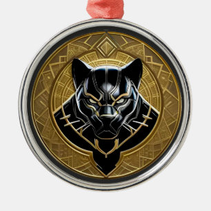 Schwarzes Panther-Symbol mit goldenem geometrische Ornament Aus Metall