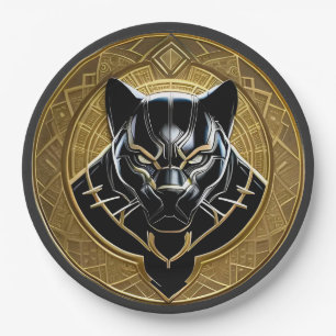 Schwarzes Panther-Symbol mit goldenem geometrische Pappteller