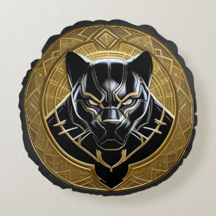 Schwarzes-Panther-Symbol mit goldenem geometrische Rundes Kissen