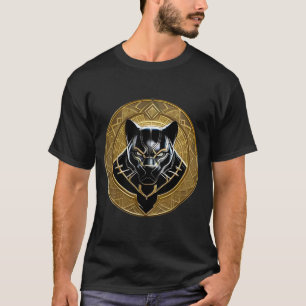 Schwarzes Panther-Symbol mit goldenem geometrische T-Shirt