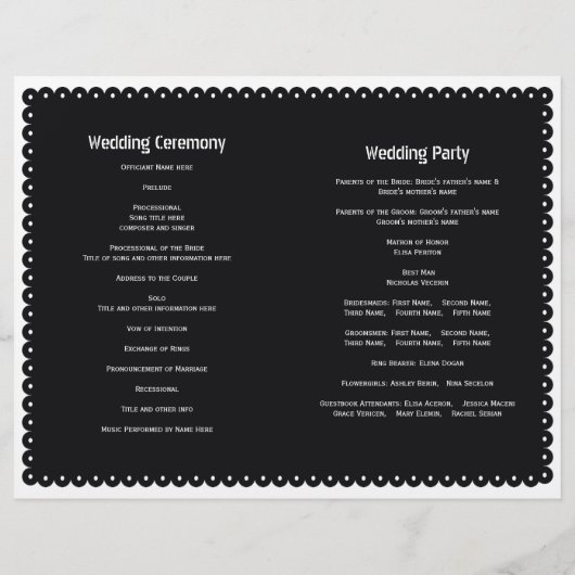 Schwarzes Papel Picado Hochzeitsfiesta gefaltetes (Rückseite)