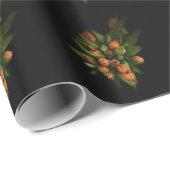 Schwarzes Papier mit Tulpenmuster Geschenkpapier (Rolleneckpunkt)