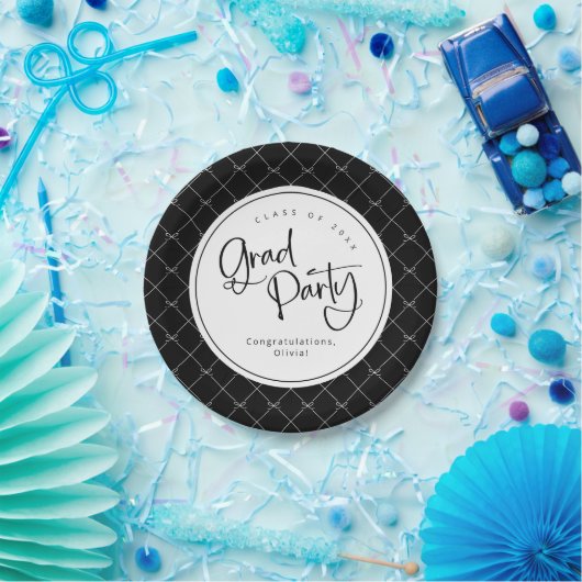 Schwarzes Party Geometrischer Bögen Muster Grad Pappteller (Party)